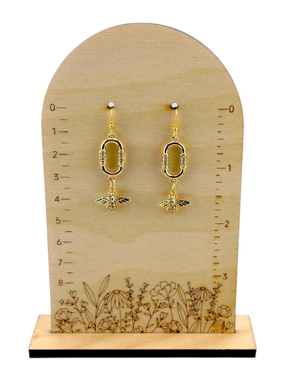 Gold Filled Bee Earrings Paperclip CZ Enamel Dangle Handmade 18KT - Picture 5 of 13